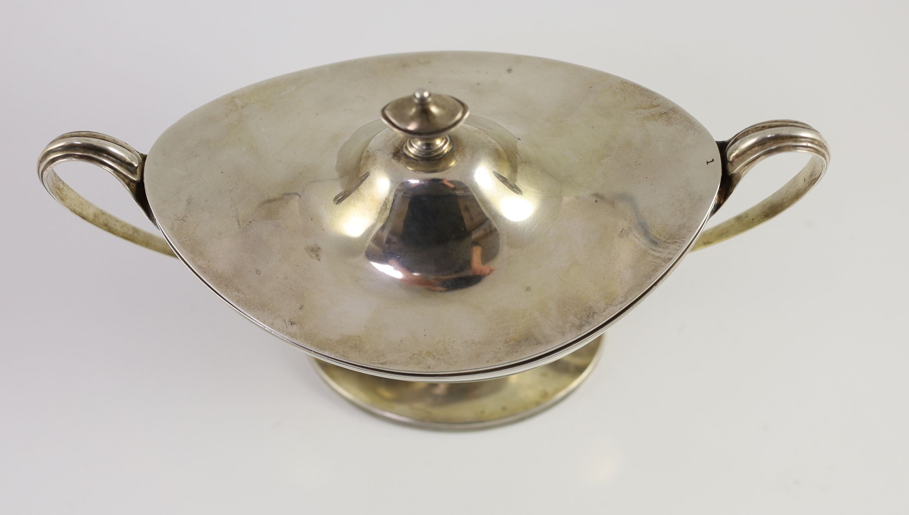 A late Victorian silver Adam style sauce tureen and cover by William Hutton & Sons, (Edward Hutton)
